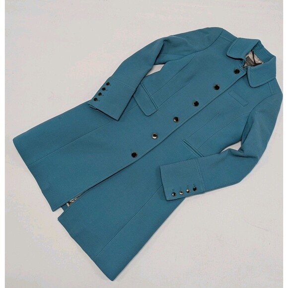 Teal Italian Double Cloth Wool Blend Lady Day Trench Pea Coat Size 4T Classy - Picture 4 of 13